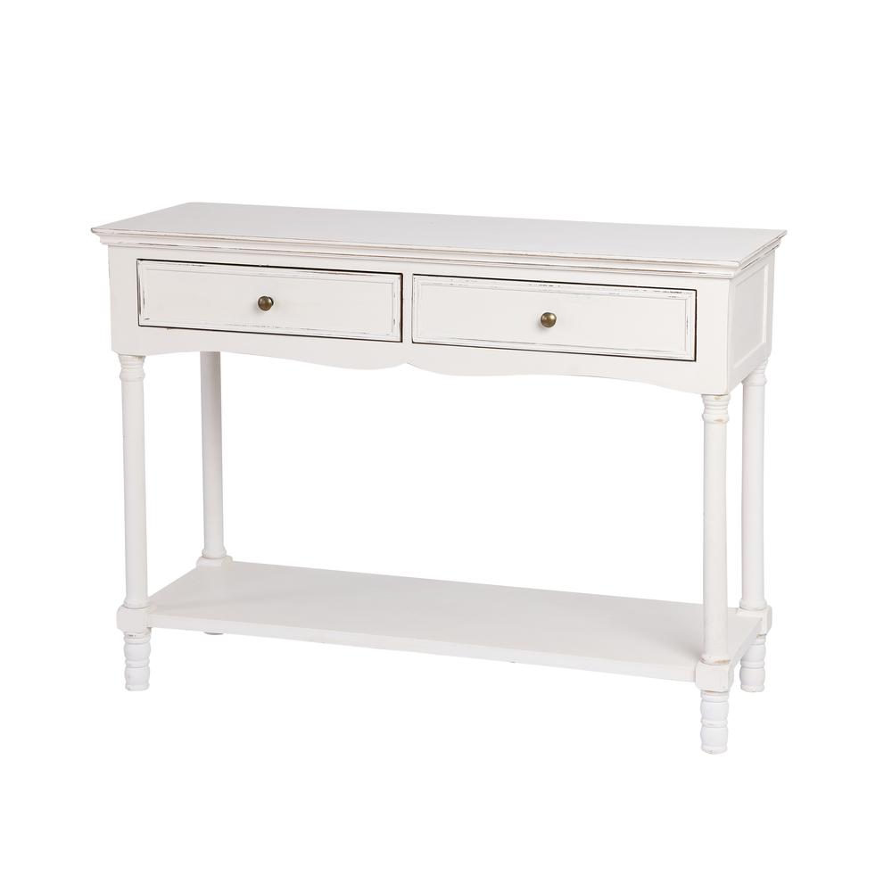 LuxenHome White Wood 2-Drawer Storage Console Table. Picture 6