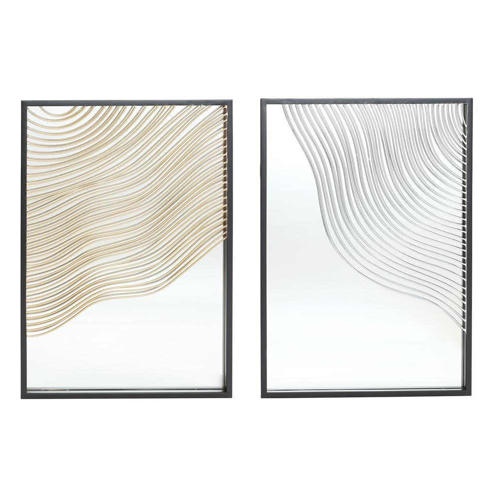 Set of 2 Modern Iron Waves Rectangular Accent Wall Mirrors. Picture 1