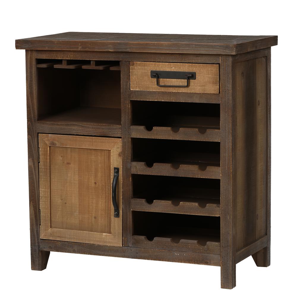 Rustic Wood 1-Drawer 1-Door Wine and Storage Cabinet. Picture 5