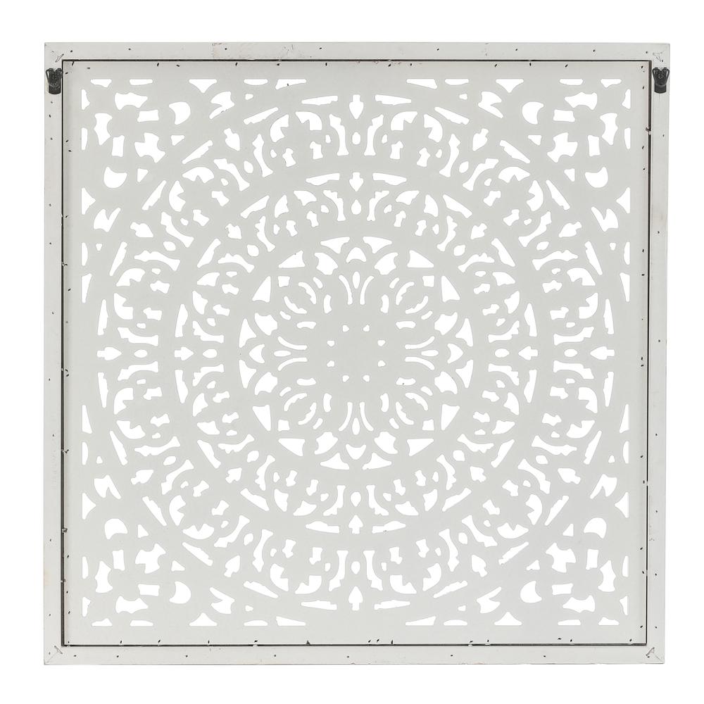 White Wood Square Floral-Patterned Wall Decor. Picture 6