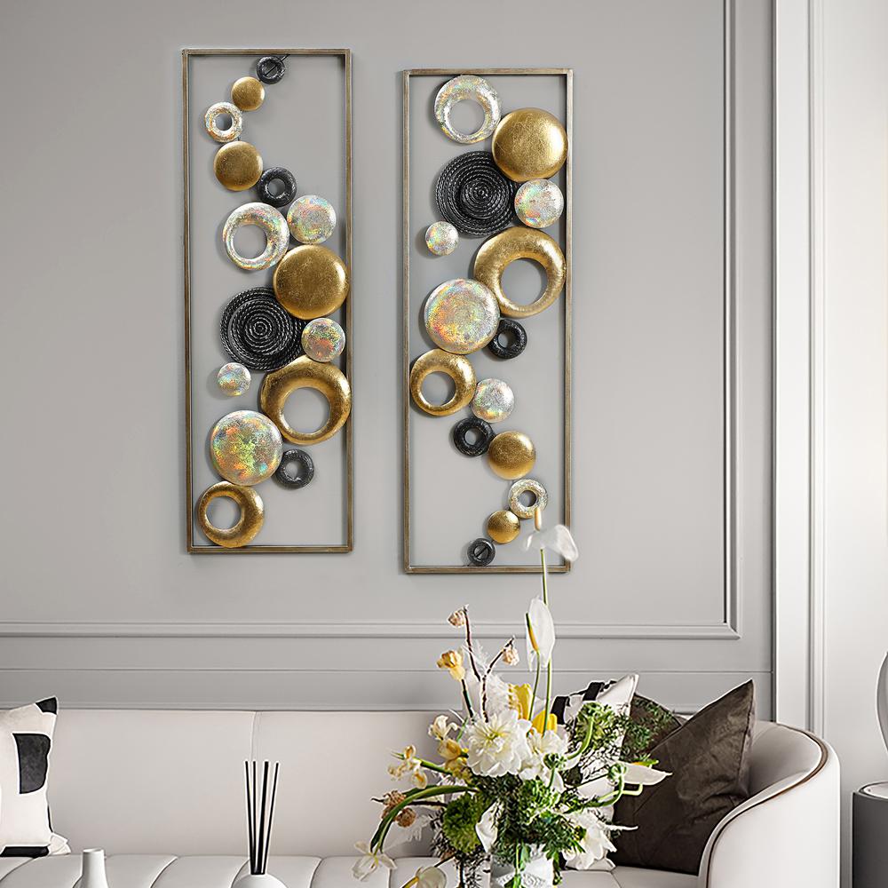 Set of 2 Modern Multi-Color Abstract Metal Wall Decor Panels. Picture 2