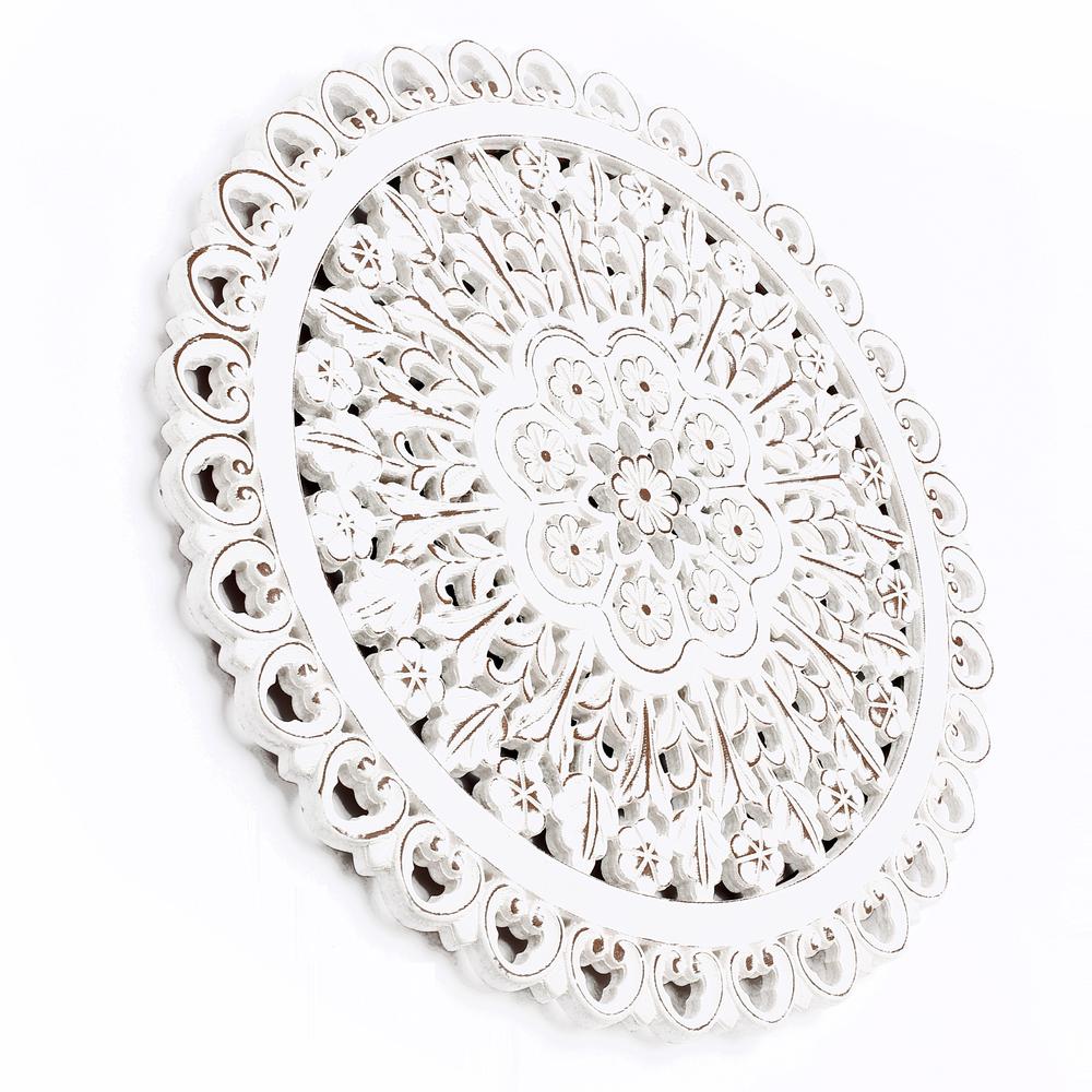 White Wood Flower Round Wall Decor. Picture 6
