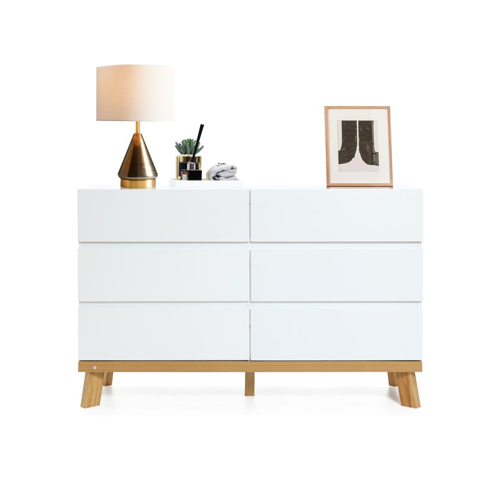 Modern White Wood 6-Drawer Dresser. Picture 2