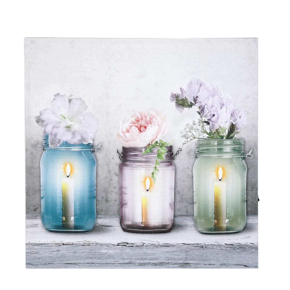 Candle Flower Jars Lighted Canvas Print. Picture 1