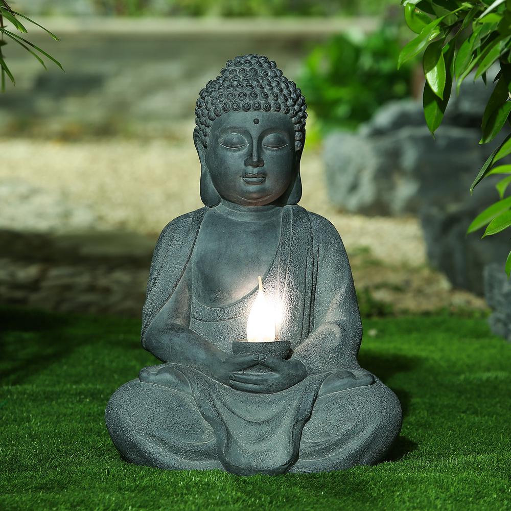 Meditating Buddha Statue with Solar Light. Picture 2