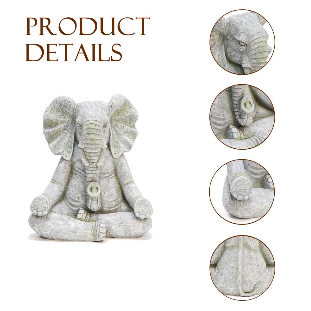 Gray MgO Meditating Elephant Statue. Picture 8