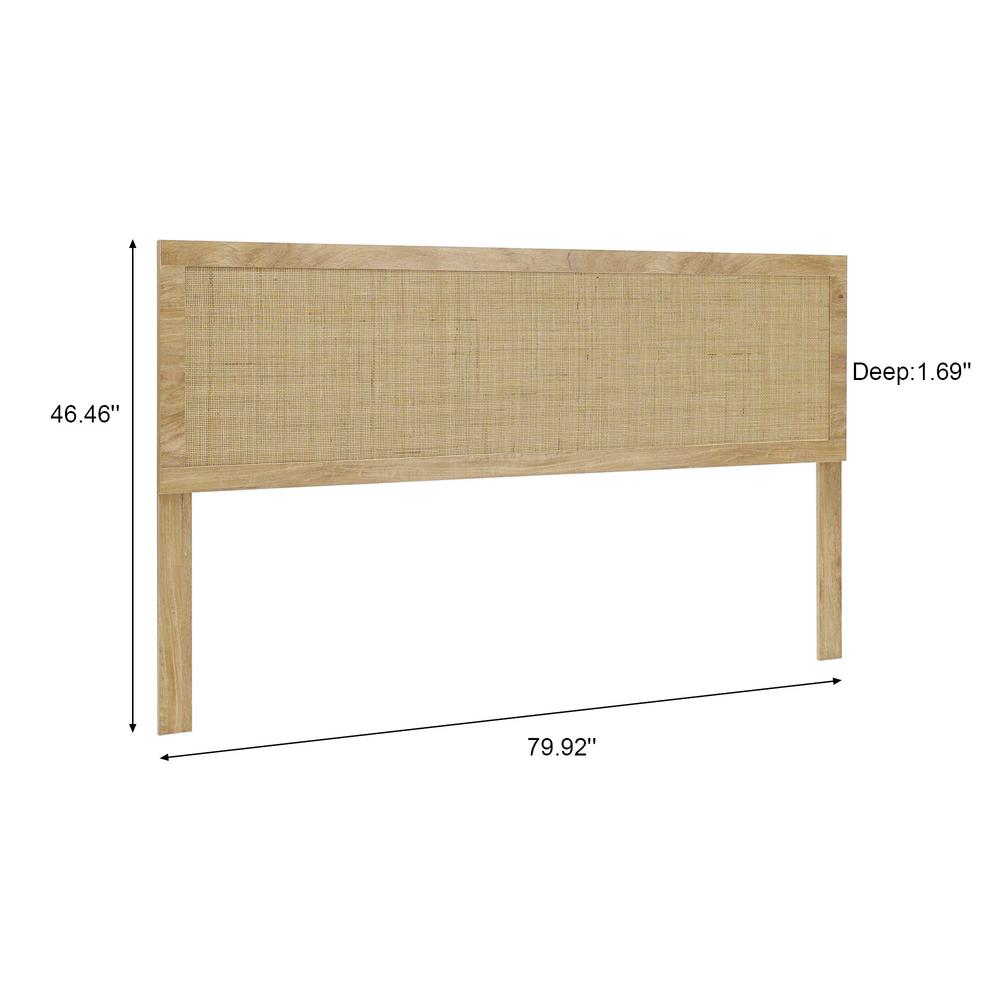 Oak Finish Manufactured Wood with Rattan Panel Headboard, King. Picture 11