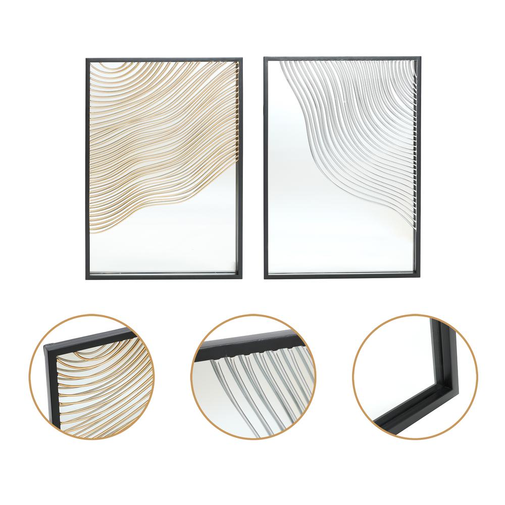 Set of 2 Modern Iron Waves Rectangular Accent Wall Mirrors. Picture 7
