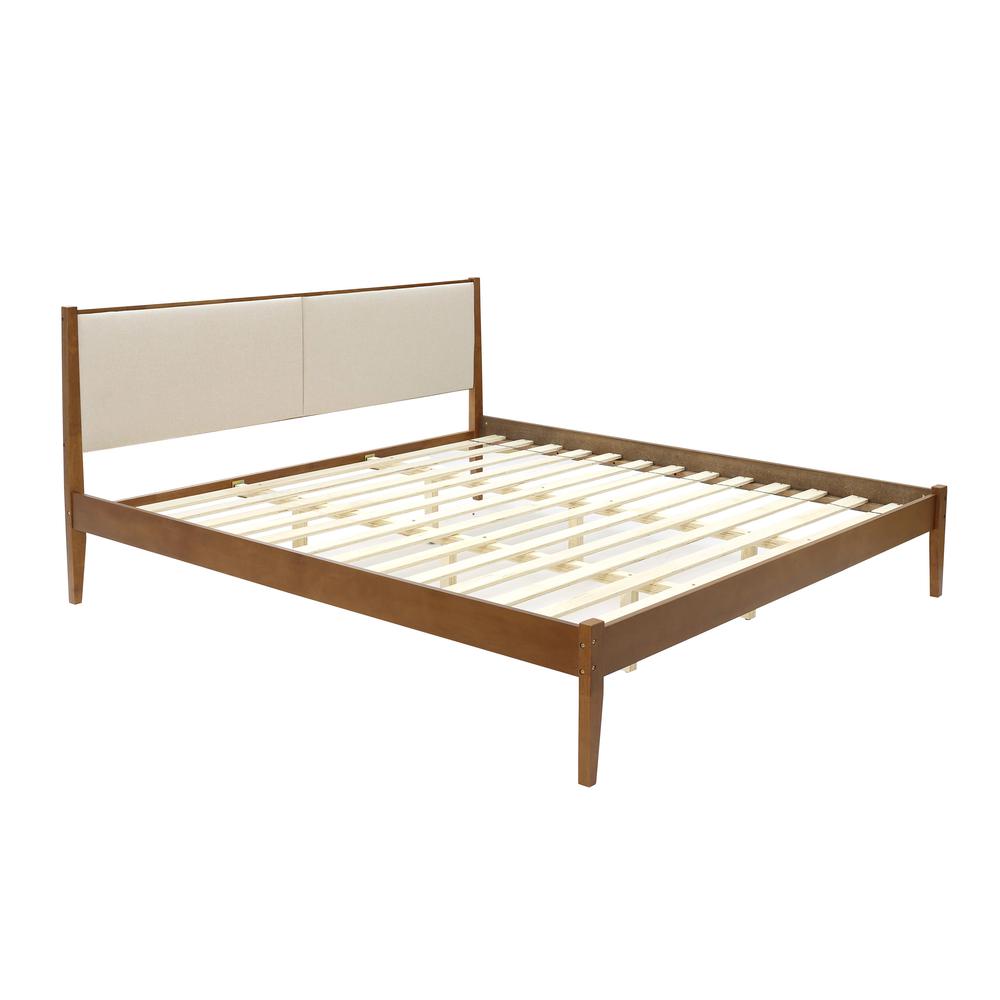 Modern Beige Upholstered Headboard and Wood Frame Platform Bed Set, King. Picture 4