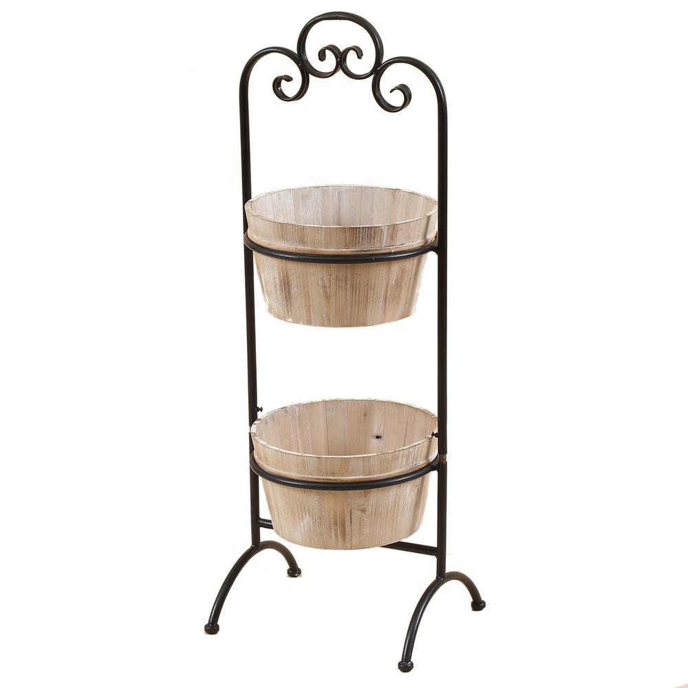 Two-Tier Wood Planters with Metal Stand. Picture 1