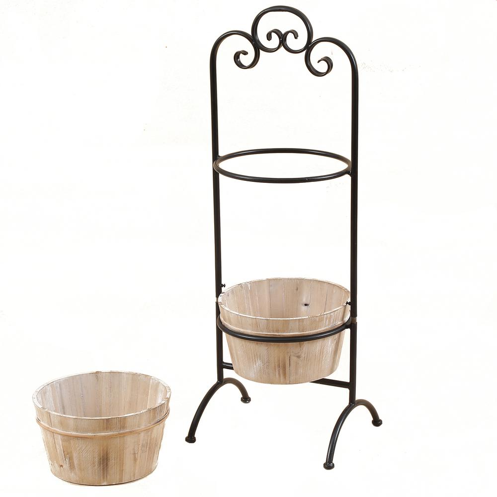 Two-Tier Wood Planters with Metal Stand. Picture 2