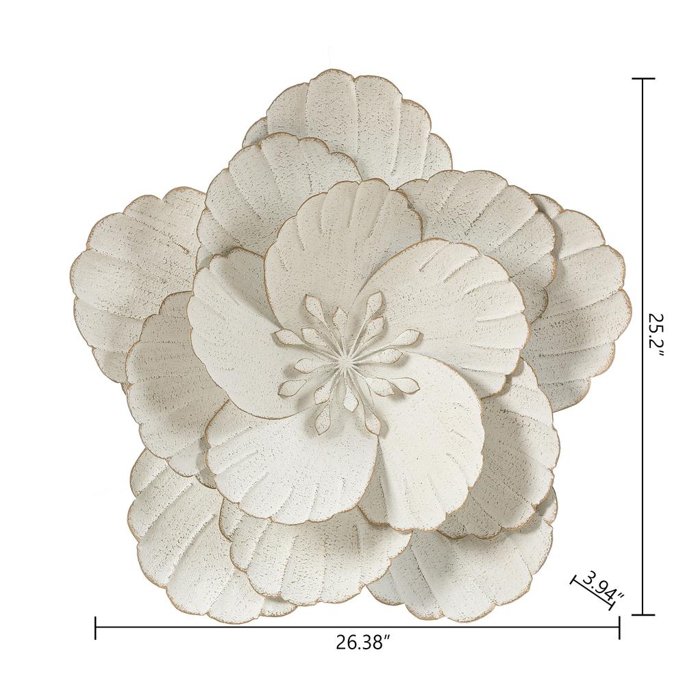 Distressed White Metal Flower Wall Decor. Picture 7
