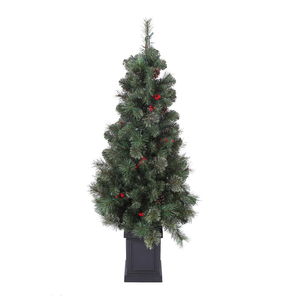 4.2Ft Pre-Lit LED Artificial Pine Christmas Tree with Pine Cones and Berries. Picture 1