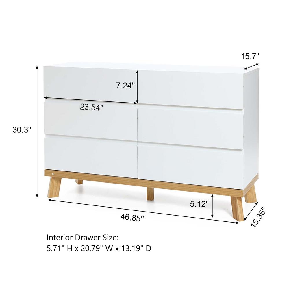 Modern White Wood 6-Drawer Dresser. Picture 12