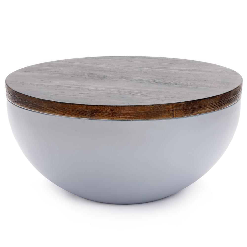 Gray and Brown MgO Round Coffee Table, Indoors and Outdoors. Picture 1