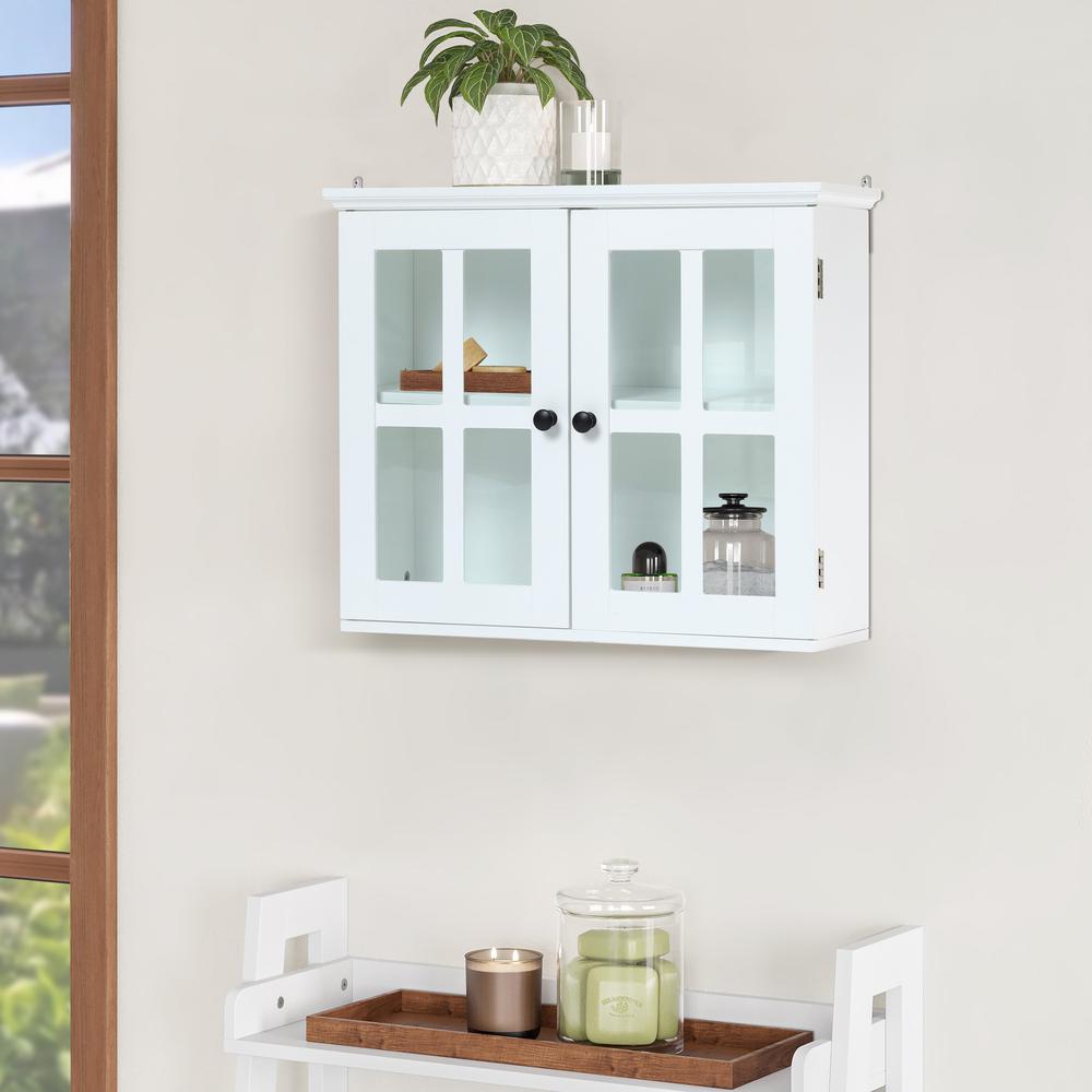 White MDF Wood Glass Pane Bathroom Wall Cabinet. Picture 2