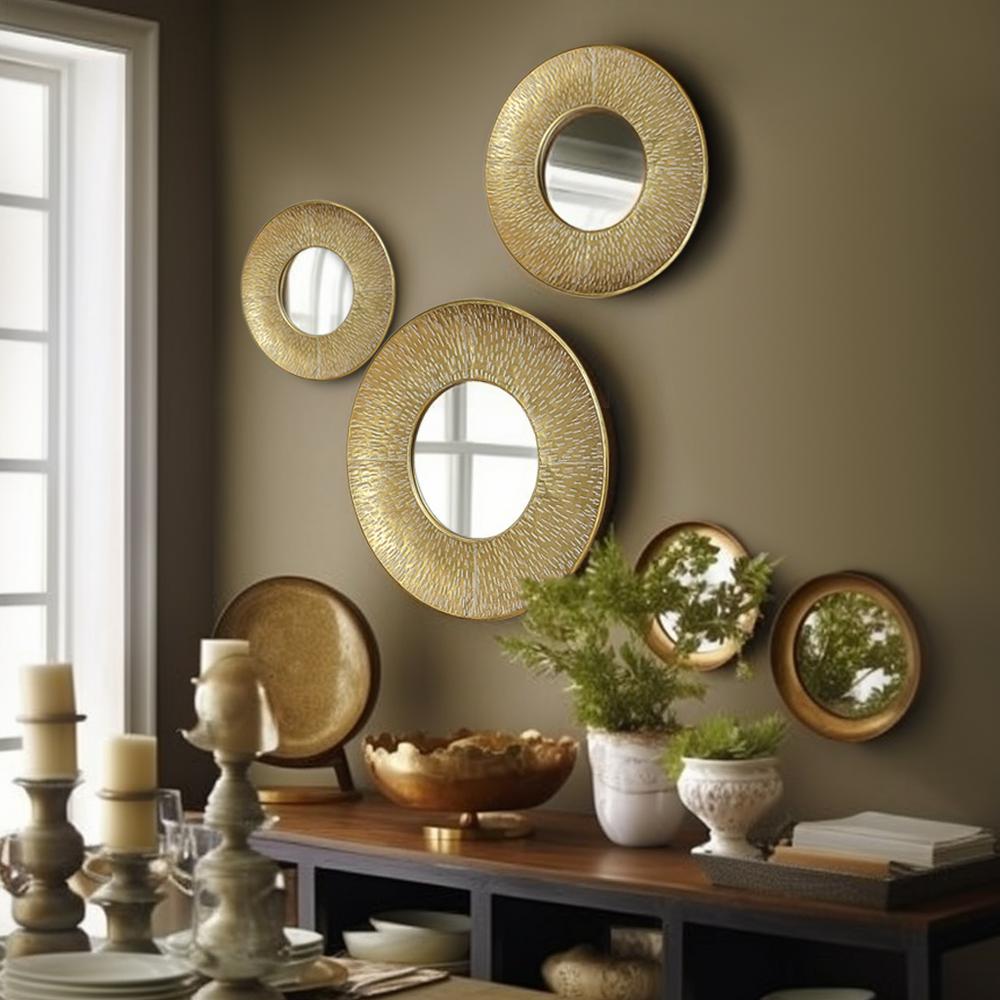 3-Piece Gold Metal Round Wall Mirror Set. Picture 4
