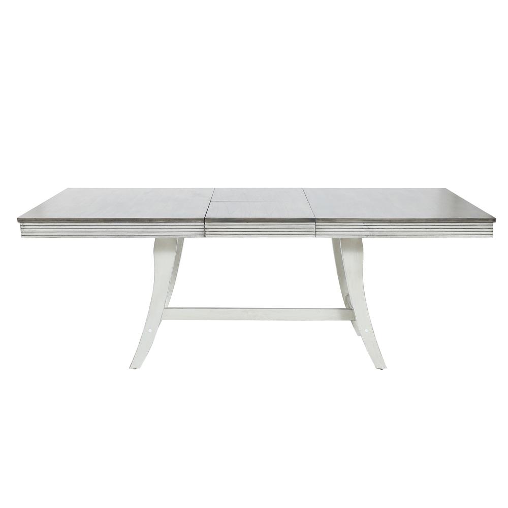 76" Rectangular Distressed Off White and Rubberwood Expandable Dining Table. Picture 1
