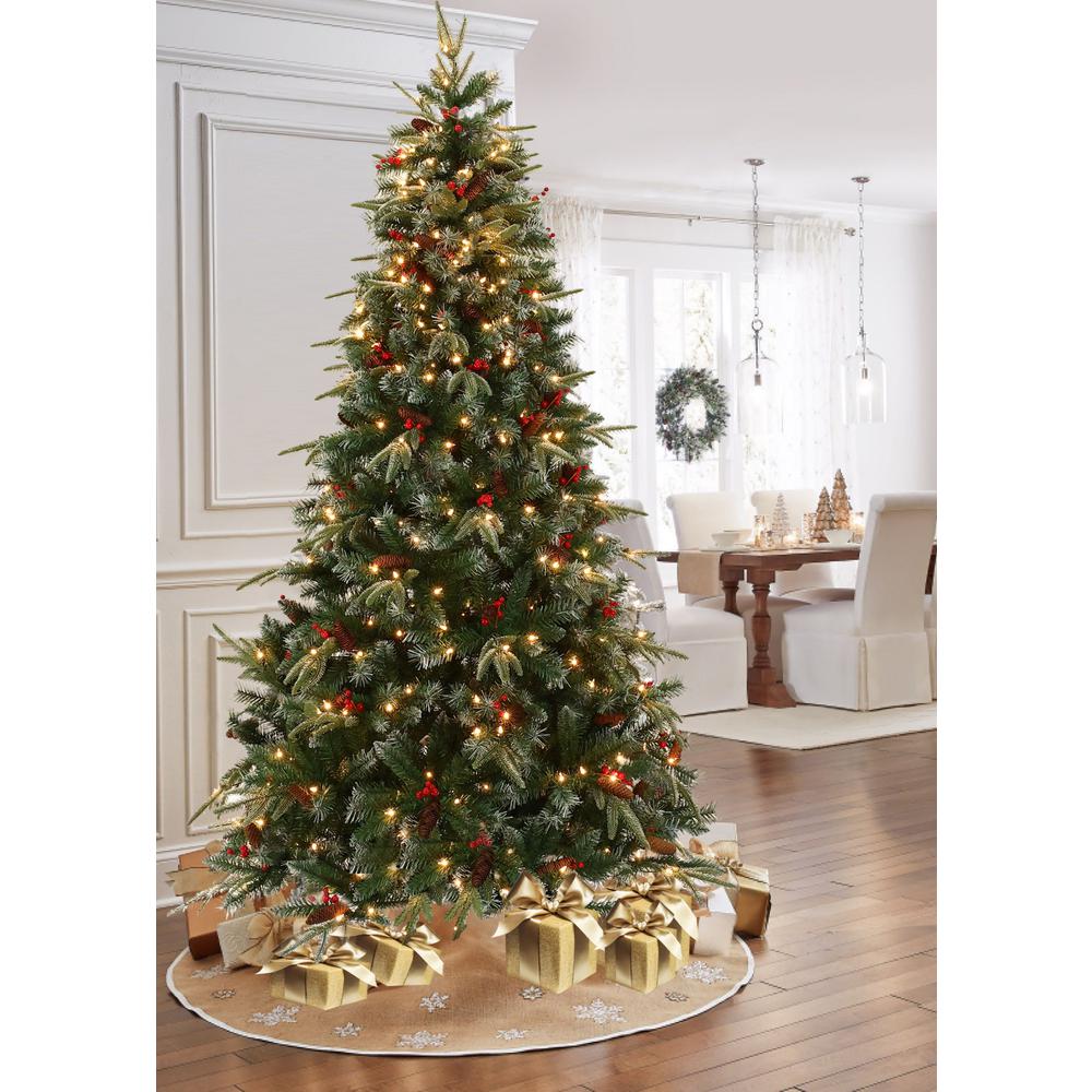 7Ft Pre-Lit LED Artificial Full Pine Christmas Tree with Pine Cones and Red Holly Berries. Picture 2