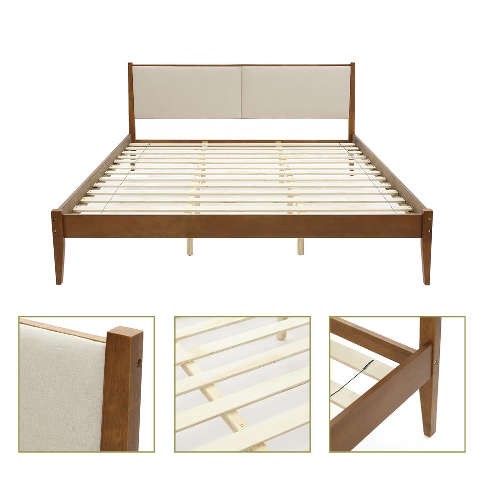 Modern Beige Upholstered Headboard and Wood Frame Platform Bed Set, King. Picture 9