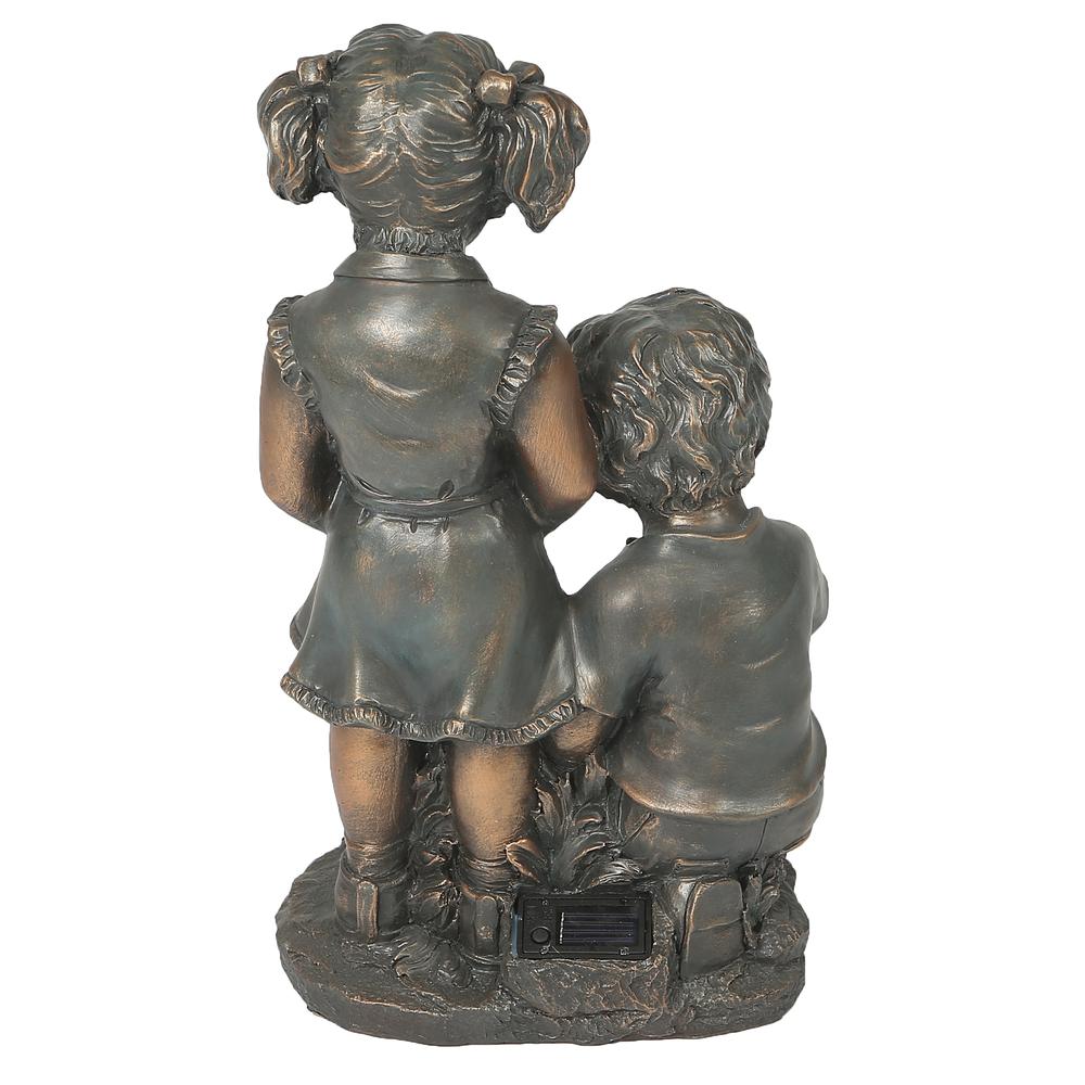Bronze MgO Boy and Girl Garden Statue with Solar Light. Picture 5