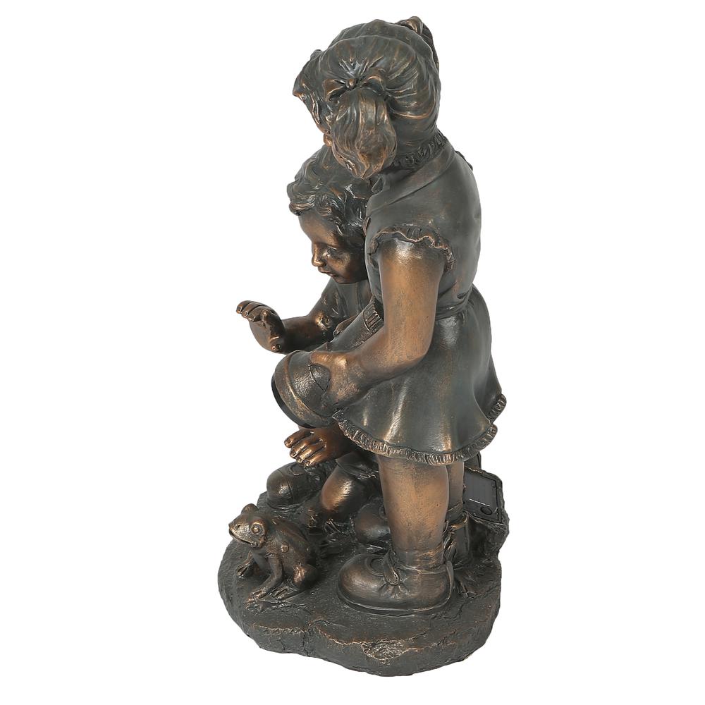 Bronze MgO Boy and Girl Garden Statue with Solar Light. Picture 4