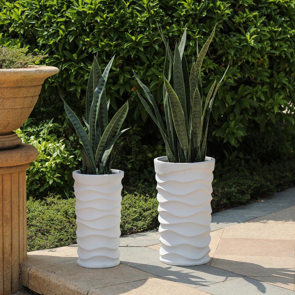 2-Piece White Finish Tall Wavy MgO Planters. Picture 2