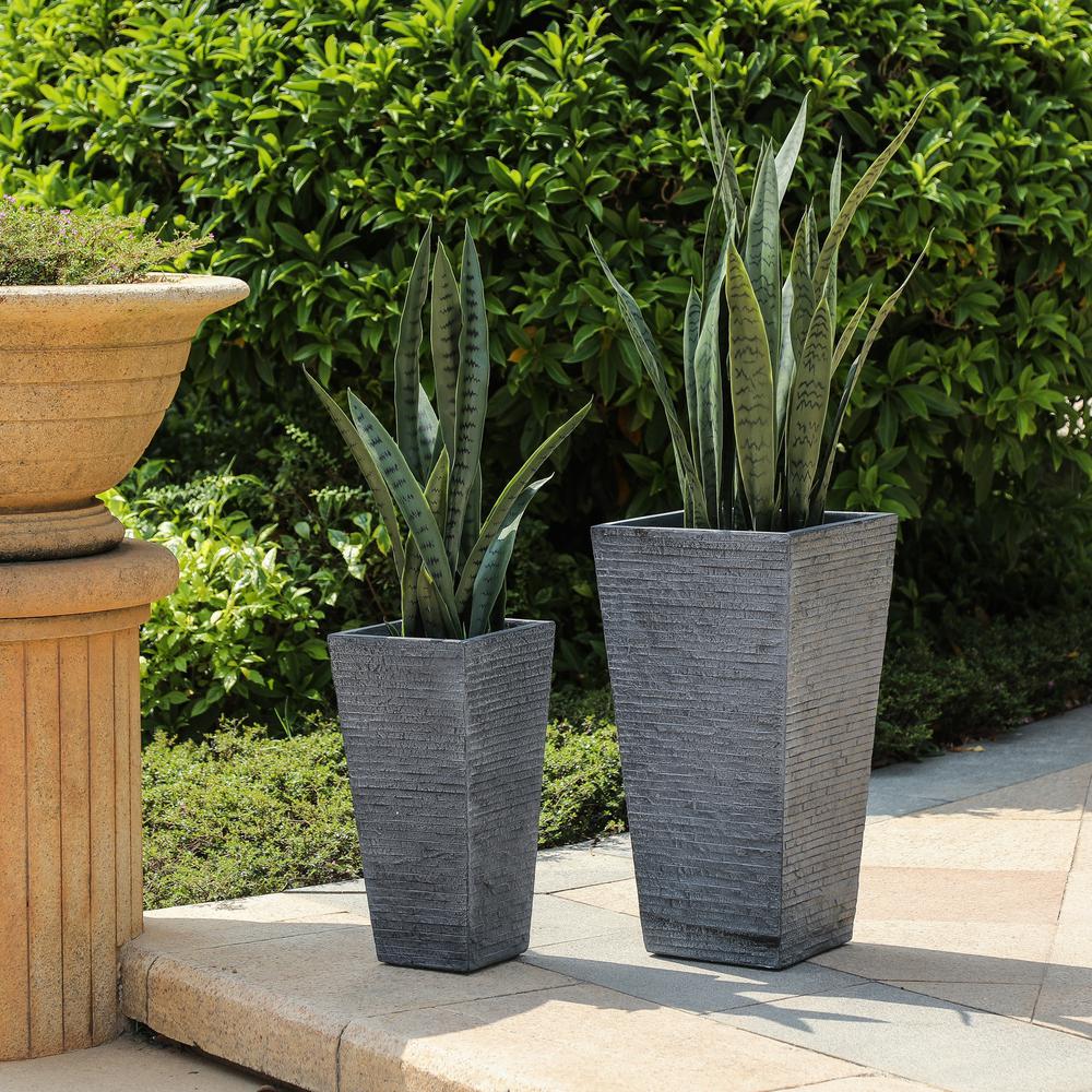 2-Piece Gray Stone Finish Tall Tapered Square MgO Planter. Picture 2