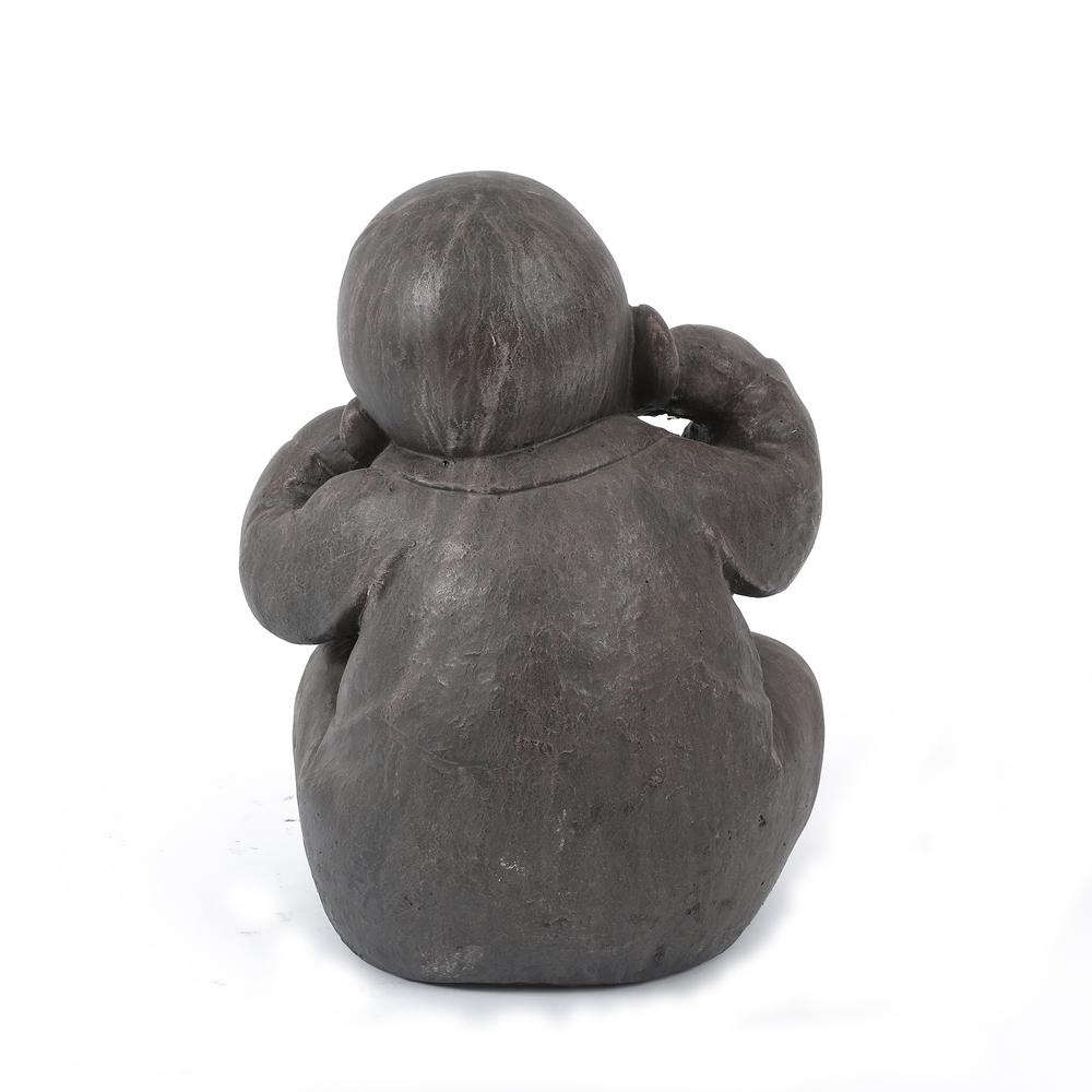 Weathered Brown MgO Happy Buddha Monk Garden Statue. Picture 4