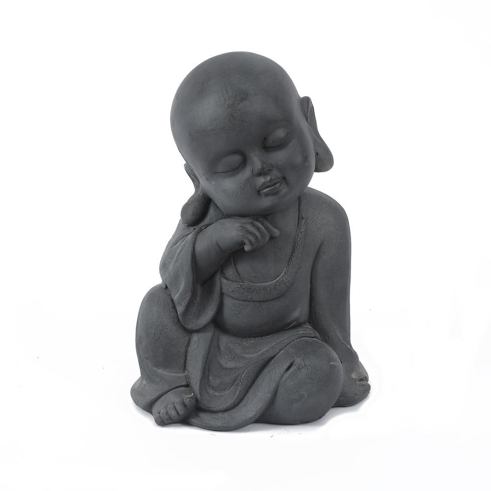 Gray MgO Meditating Buddha Monk Garden Statue. Picture 1