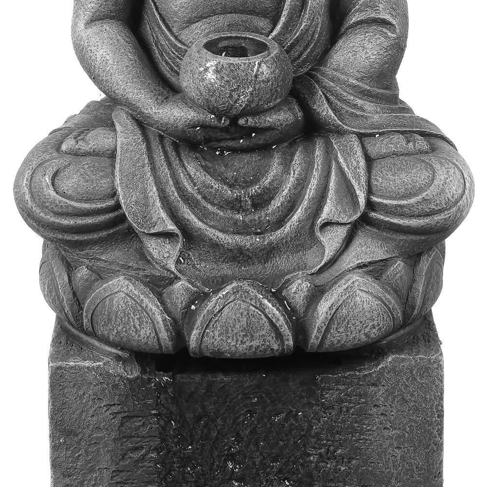 Polyresin Meditating Buddha on Column Patio Fountain with LED Lights. Picture 5