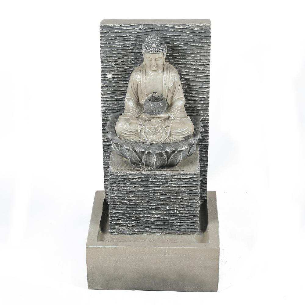 Polyresin Meditating Buddha with Pedestal Patio Fountain with LED Lights. Picture 1