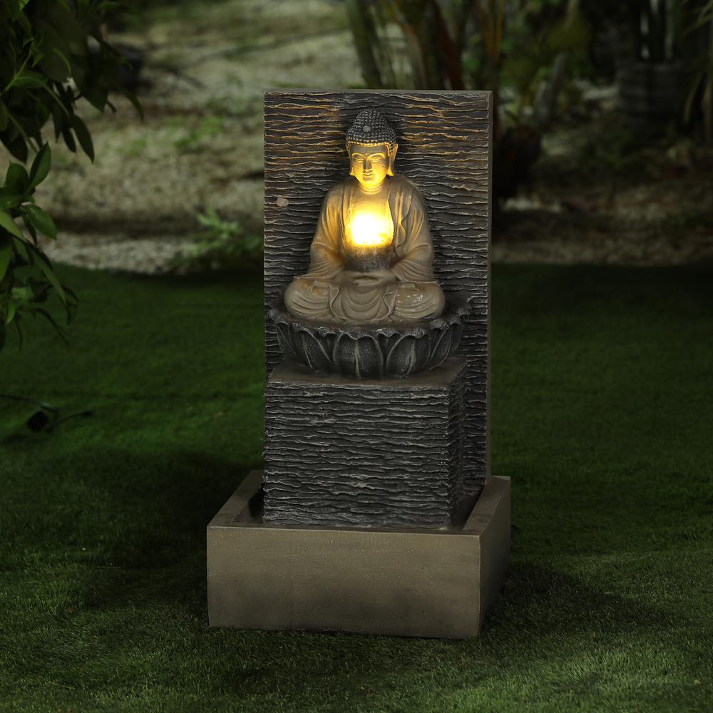 Polyresin Meditating Buddha with Pedestal Patio Fountain with LED Lights. Picture 2