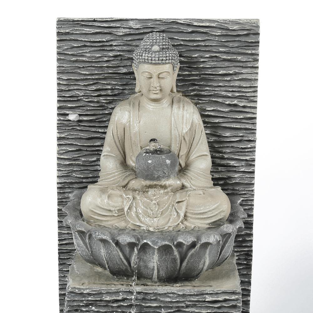 Polyresin Meditating Buddha with Pedestal Patio Fountain with LED Lights. Picture 3
