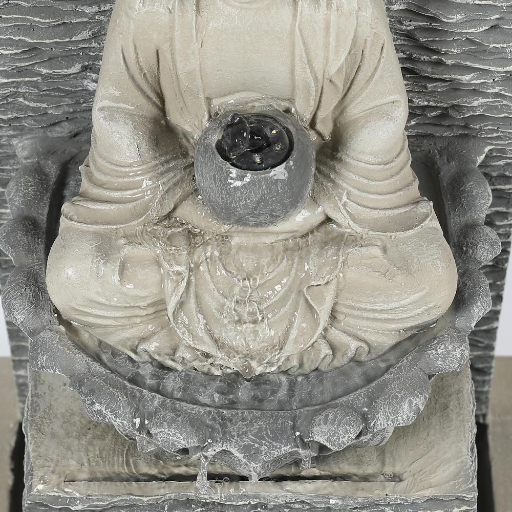 Polyresin Meditating Buddha with Pedestal Patio Fountain with LED Lights. Picture 4