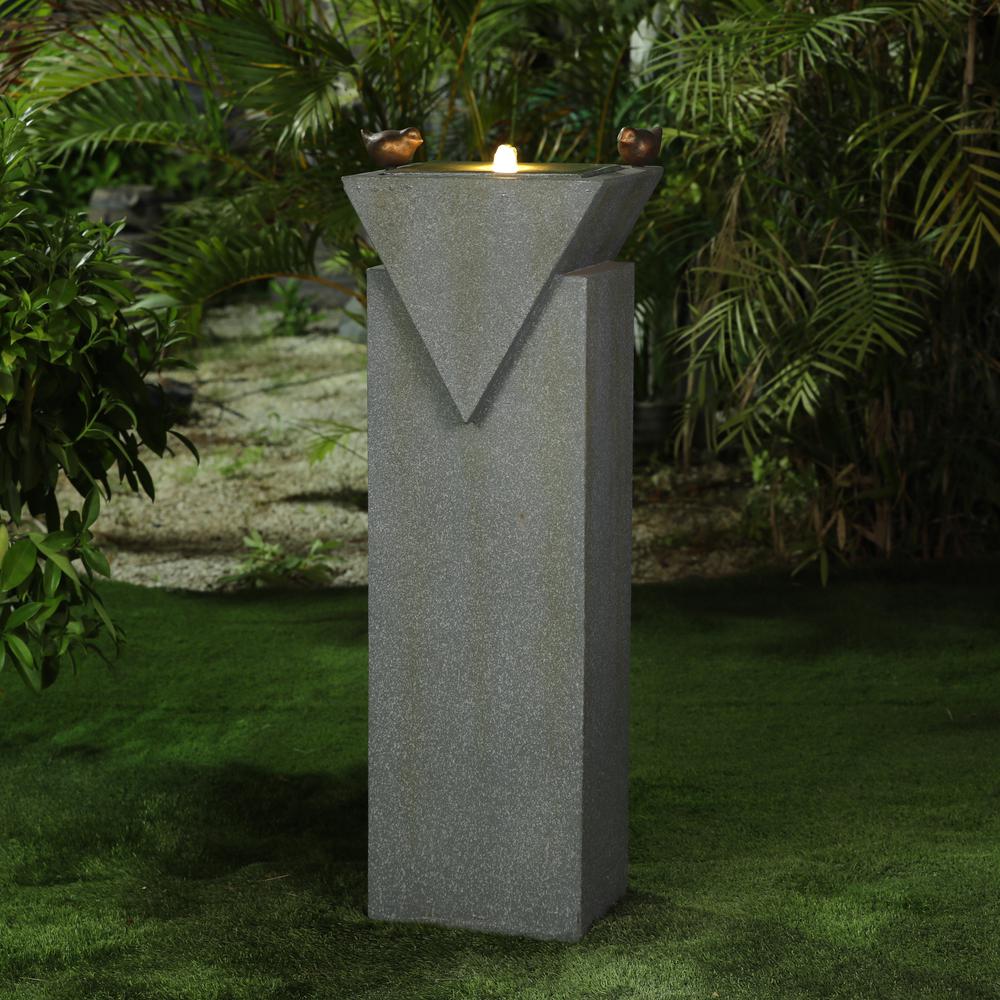 Cement Modern Pedestal Patio Fountain with LED Lights. Picture 2