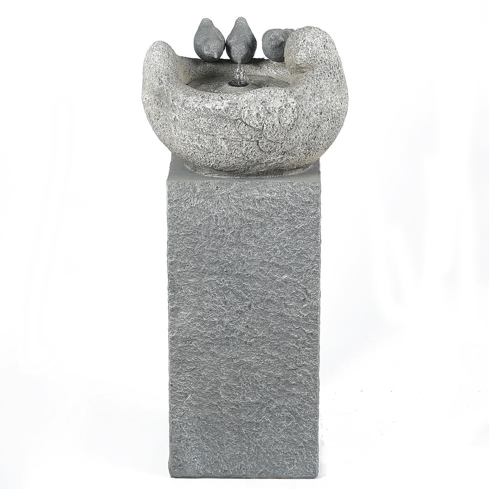 Cement Birds Pedestal Patio Fountain with LED Lights. Picture 1