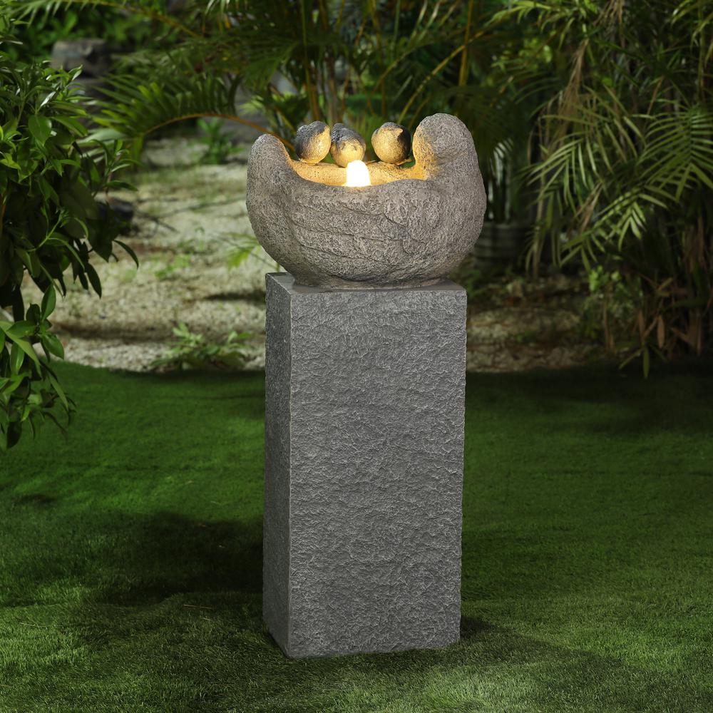 Cement Birds Pedestal Patio Fountain with LED Lights. Picture 2