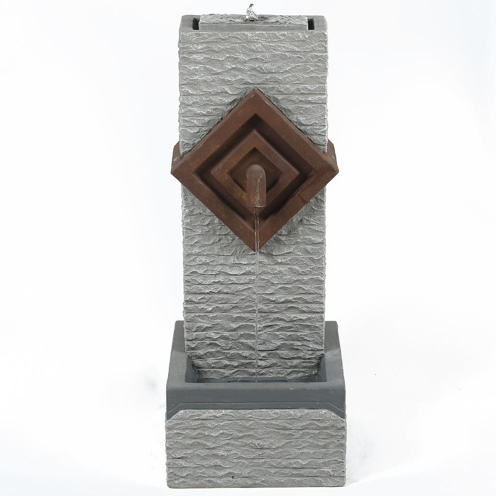 Resin Modern Textured Pedestal Lighted Outdoor Fountain. Picture 1