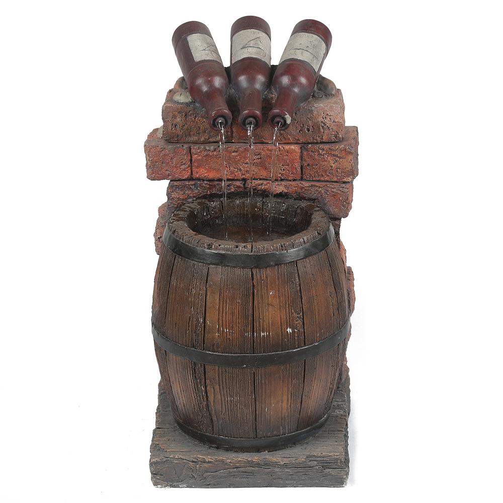 Resin Wine Bottle and Barrel Outdoor Fountain with LED Lights. Picture 1
