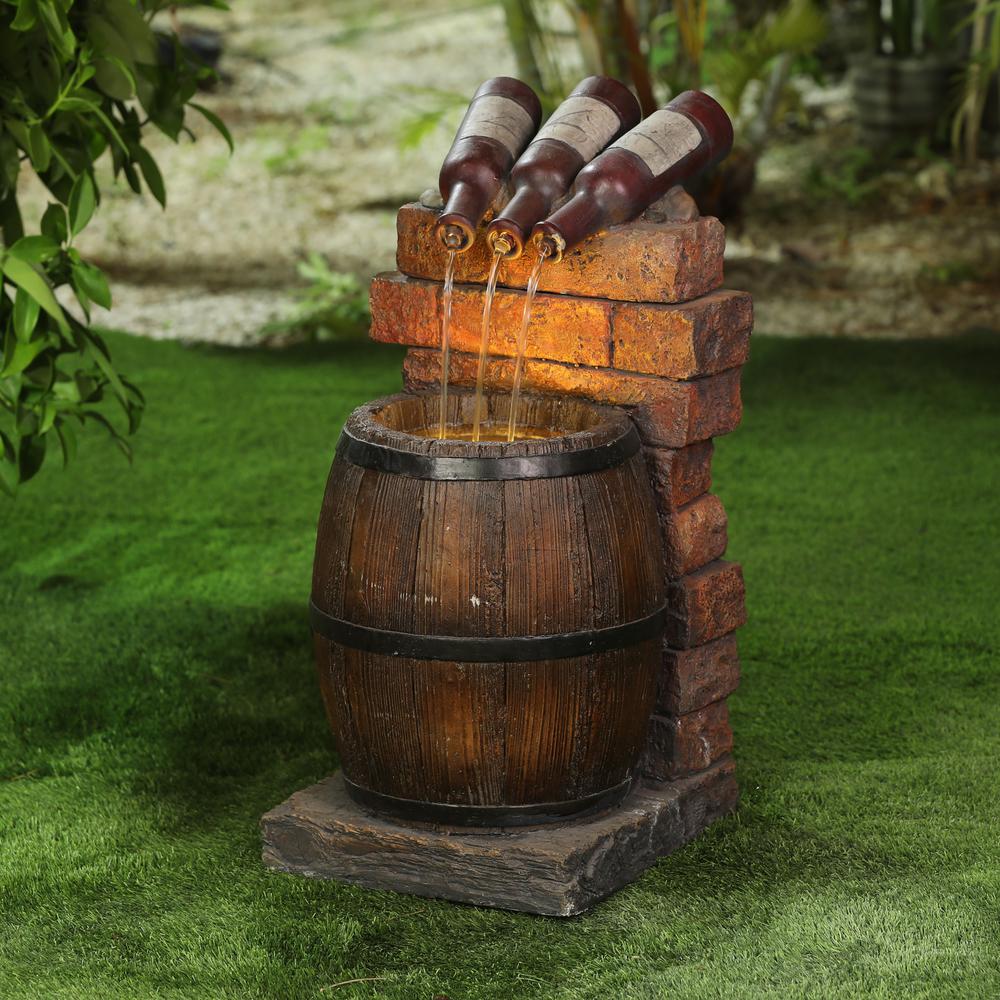 Resin Wine Bottle and Barrel Outdoor Fountain with LED Lights. Picture 2