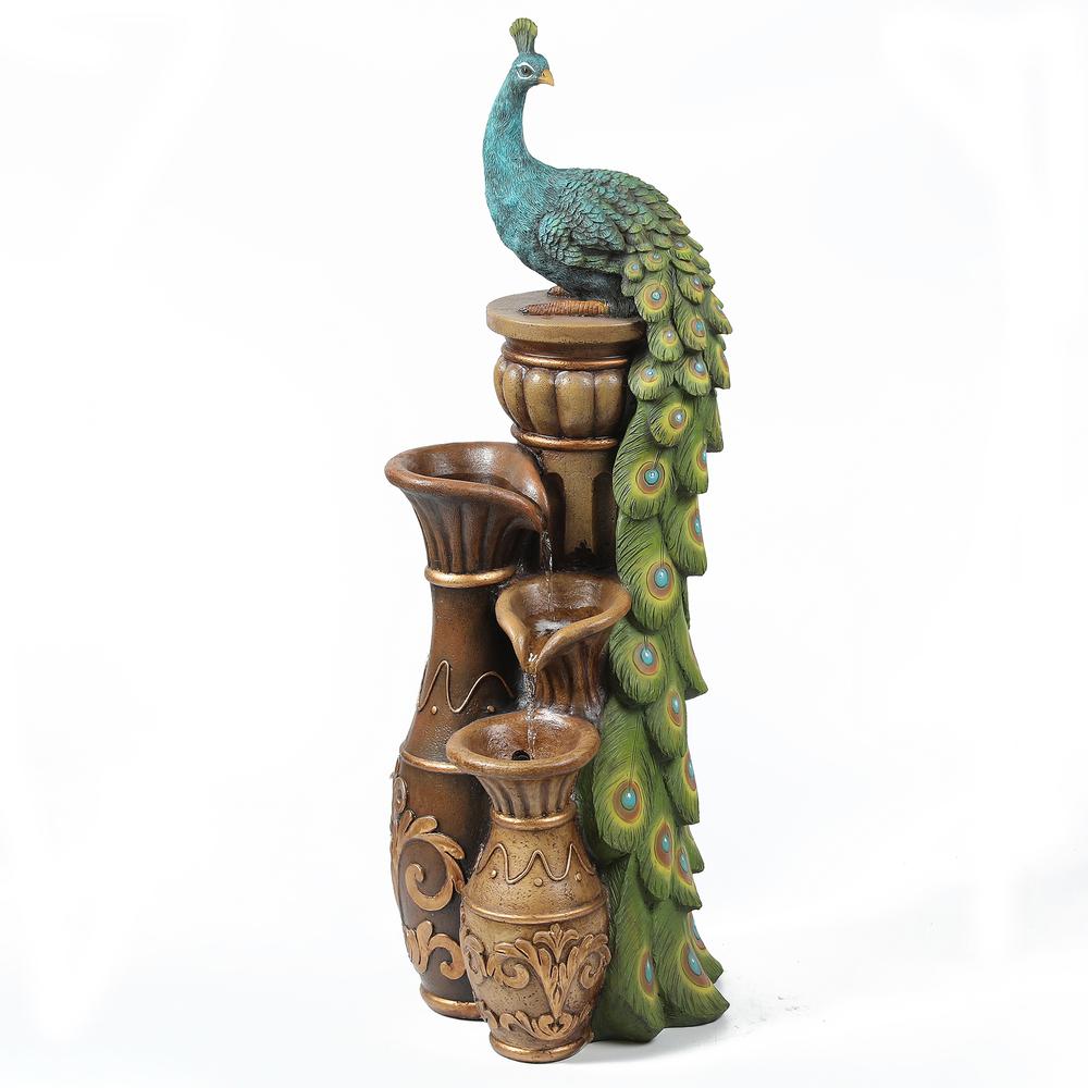 Resin Pedestal Peacock and Urns Outdoor Fountain. Picture 1