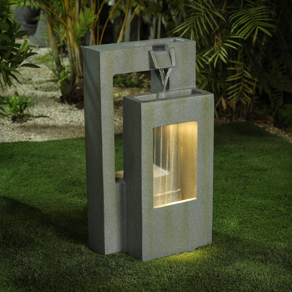Cement Two Tier Pedestal Outdoor Fountain with LED Lights. Picture 2