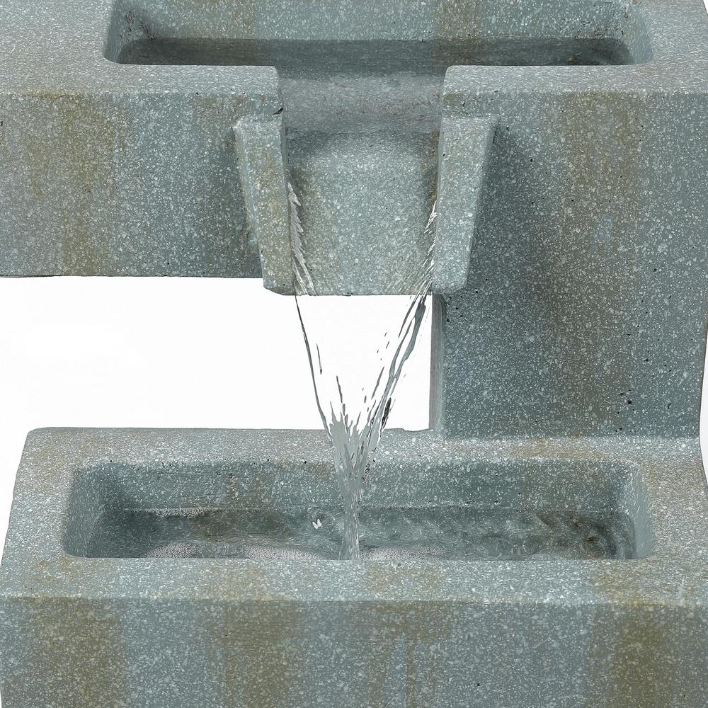 Cement Two Tier Pedestal Outdoor Fountain with LED Lights. Picture 3