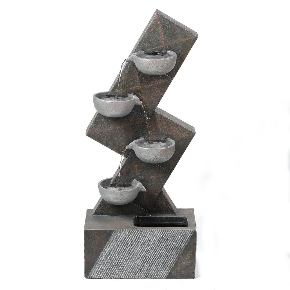 Brown and Gray Cement Modern Tiered Pots Outdoor Fountain. Picture 1