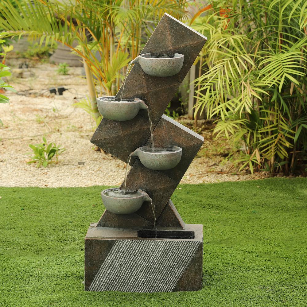Brown and Gray Cement Modern Tiered Pots Outdoor Fountain. Picture 2
