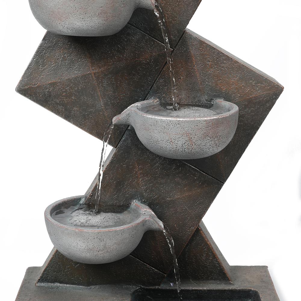 Brown and Gray Cement Modern Tiered Pots Outdoor Fountain. Picture 4