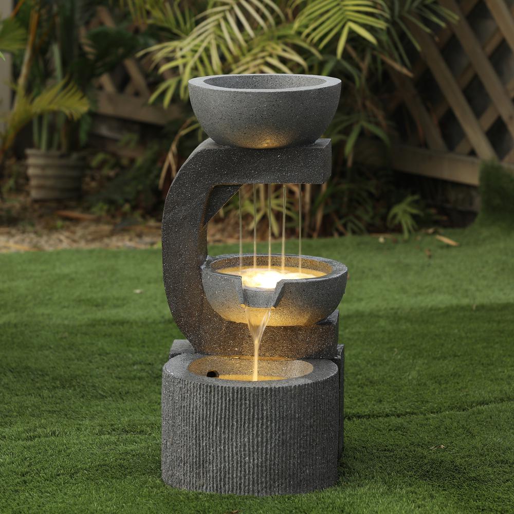 Cement Tiered Pots Outdoor  Fountain with LED Light. Picture 2