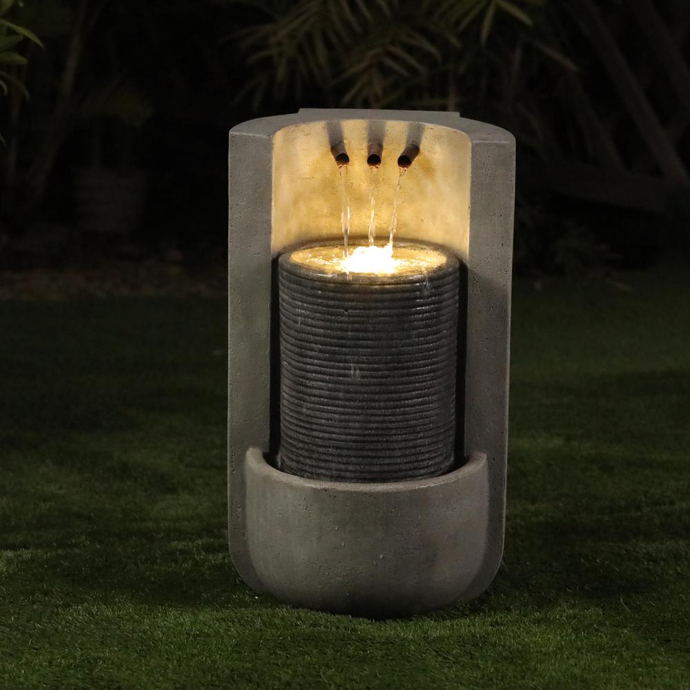 Cement Modern Semi-Round Outdoor Fountain with LED Light. Picture 2