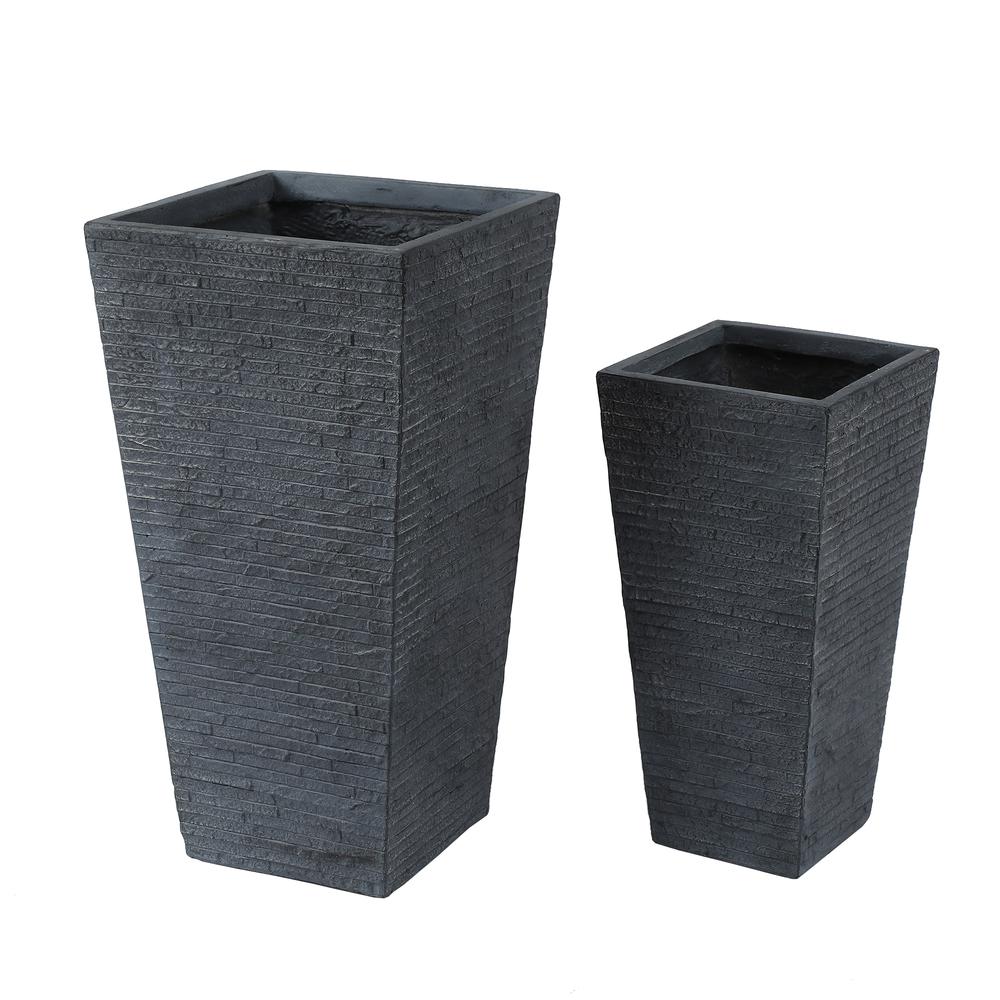 2-Piece Gray Stone Finish Tall Tapered Square MgO Planter. Picture 1